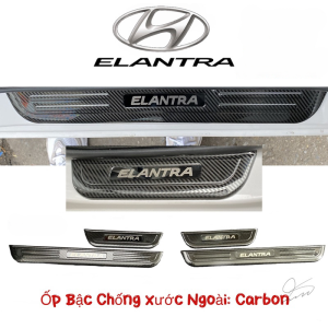 Ốp Bậc Cửa, Nẹp Bước Chân Trong Ngoài Hyundai Elantra 2016-2022 Vân Carbon