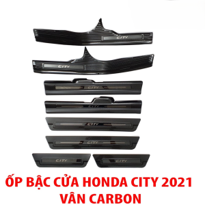 Ốp Bậc Cửa, Nẹp Bước Chân Trong Ngoài Honda City 2015-2022 Vân Carbon