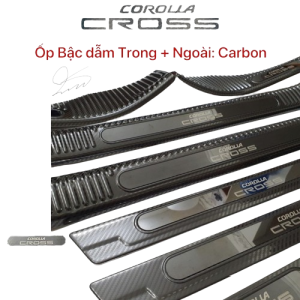 Ốp Bậc Cửa, Nẹp Bước Chân Trong Ngoài Toyota Cross Vân Carbon 