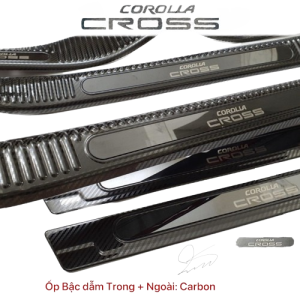 Ốp Bậc Cửa, Nẹp Bước Chân Trong Ngoài Toyota Cross Vân Carbon 