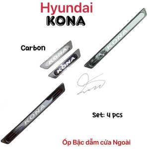 Ốp Bậc Cửa, Nẹp Bước Chân Trong Ngoài Hyundai Kona 2018 Vân Carbon